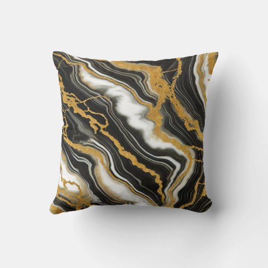 シック白黒金ゴールドマーブルルックグラマー クッション (裏面)
