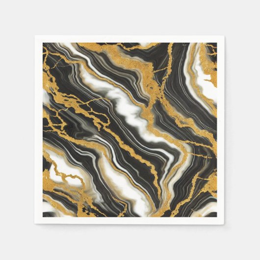 シック白黒金ゴールドマーブルルックグラム結婚ズ スタンダードカクテルナプキン (正面)