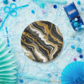 シック白黒金ゴールドマーブルルックグラム結婚ズ ペーパープレート (パーティー)