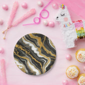 シック白黒金ゴールドマーブルルックグラム結婚ズ ペーパープレート (パーティー)