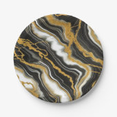 シック白黒金ゴールドマーブルルックグラム結婚ズ ペーパープレート (正面)