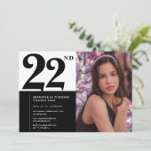 シック白黒22番目の誕生日招待状写真 招待状 (スタンド正面)