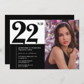 シック白黒22番目の誕生日招待状写真 招待状 (正面/裏面)