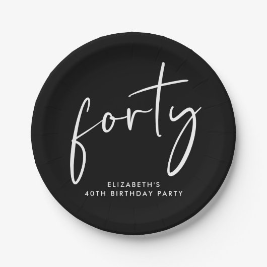 シック白黒40th誕生日パーティー ペーパープレート (正面)