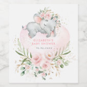 シック眠る象赤面ピンクフローラベビーガール ワインラベル (シングルラベル)