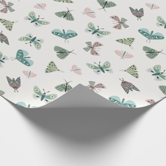シック砂漠レトロ赤面グリーンバタフライリーフ ラッピングペーパー (角)