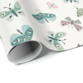 シック砂漠レトロ赤面グリーンバタフライリーフ ラッピングペーパー (ロールコーナー)