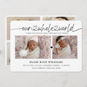 シック私たちの世界全体のフォトコラージュ誕生 案内状 (正面/裏面)