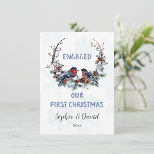 シック私たちの初めてのクリスマスリースとブルフィンチ シーズンカード (スタンド正面)