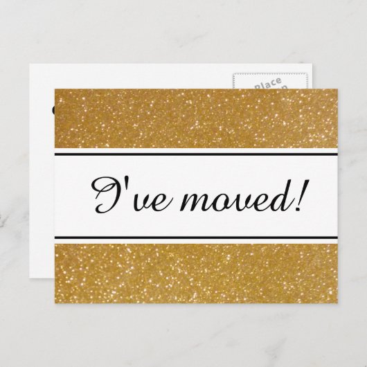 シック私は移動した金ゴールドフェイクグリッター移動はがき 案内ポストカード (正面/裏面)