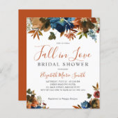 シック秋インラブブルーフローラブライダルシャワー招待状 (正面/裏面)