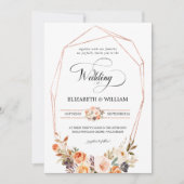 シック秋テラコッタフローラフレームフォトズ結婚ーズ 招待状 (正面)