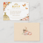 シック秋パンプキンオレンジフローラキンセアニェラRSVP エンクロージャーカード (正面/裏面)