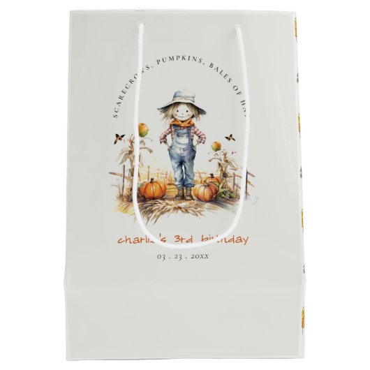 シック秋パンプキンカクレクロハーベスト子供の誕生日 ミディアムペーパーバッグ (裏面)