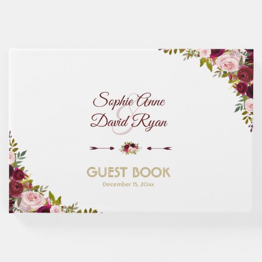 シック秋マルサラフローラブルゴーニュ結婚ーズ ゲストブック (正面)