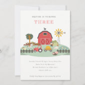 シック納屋周囲の庭ファームアニマルエイジフォト誕生日 招待状 (正面)