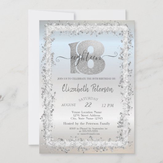 シック紙吹雪フレーム18thバースデーパーティー 招待状 (正面)