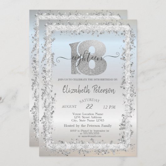シック紙吹雪フレーム18thバースデーパーティー 招待状 (正面/裏面)