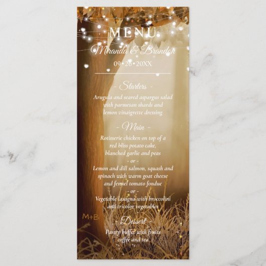 シック素朴なカントリーツリー文字列ライツ結婚ズ メニュー (正面)