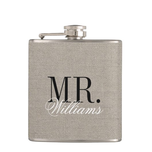 シック素朴なバフェイクーラップ氏とミセス・モノグラム フラスク (正面)