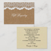 シック素朴なバーラップとレースの田舎の結婚式 名刺 (正面/裏面)