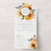 シック素朴なヒマワリ水彩フローラ結婚ズAL オールインワン招待状 (内側)