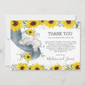 シック素朴なヒマワリ象の赤ちゃんシャワー少女 サンキューカード (正面)