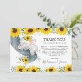 シック素朴なヒマワリ象の赤ちゃんシャワー少女 サンキューカード (スタンド正面)