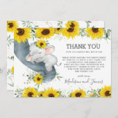 シック素朴なヒマワリ象の赤ちゃんシャワー少女 サンキューカード (正面/裏面)