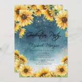 シック素朴なヒマワリ、ストリングライト卒業 招待状 (正面/裏面)