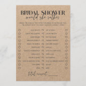 シック素朴なブライダルシャワーは彼女はむしろゲームだろう (正面)