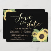 シック素朴なブラック、ひまわり日付保存 セーブザデート (正面/裏面)