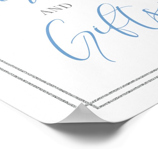 シック素朴な埃っぽい青いフローラカードとギフトサイン ポスター (角)