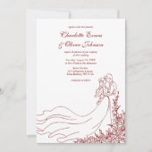 シック素朴な手描きカップルBurgundy結婚's 招待状 (正面)