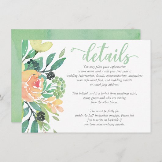 シック素朴な水彩牡丹の結婚詳細カード エンクロージャーカード (正面/裏面)