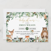 シック素朴な緑の森の動物の赤ちゃんシャワー 招待状 (正面)