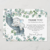 シック素朴な緑の象の赤ちゃんシャワーボーイ サンキューカード (正面/裏面)