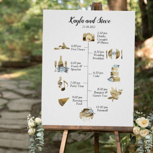 シック素朴な金ゴールド水の色結婚のタイムライン記号 ポスター