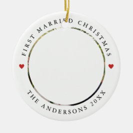 シック素朴な |写真結婚した付き最初のクリスマス セラミックオーナメント