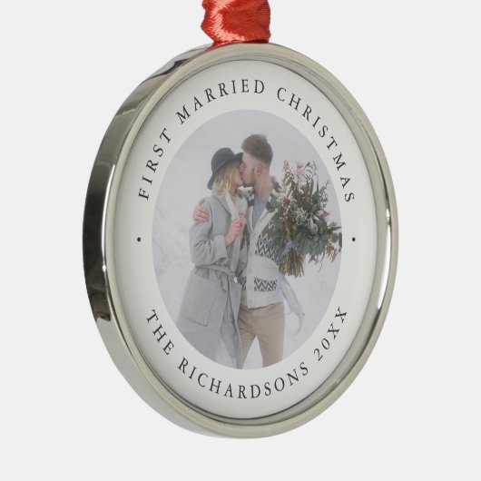 シック素朴な |写真結婚した付き最初のクリスマス メタルオーナメント (右)