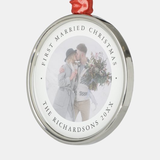 シック素朴な |写真結婚した付き最初のクリスマス メタルオーナメント (左)