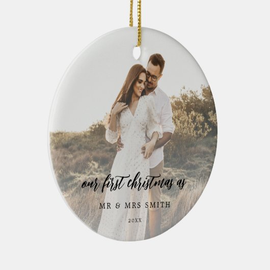 シック素朴の結婚写真の新婚 セラミックオーナメント (右)