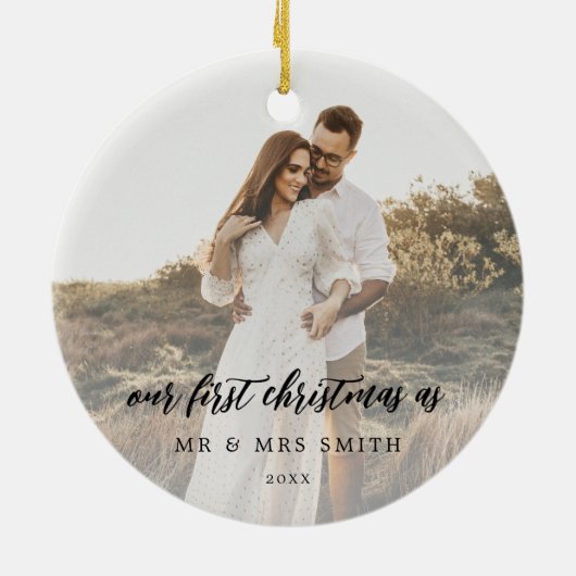 シック素朴の結婚写真の新婚 セラミックオーナメント (裏面)
