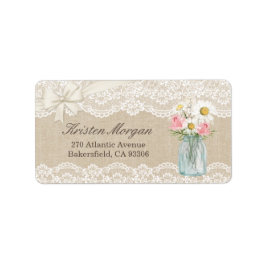 シック素朴アイボリーバーラップレースフローラメイスンジャー ラベル