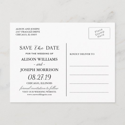 シック素朴アイボリーバーラップレース日付写真を保存 案内ポストカード (裏面)