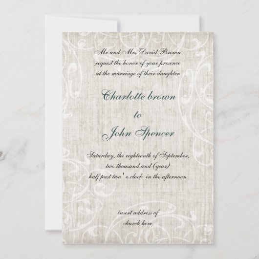 シック素朴アクアヴィンテージバラ結婚ズ 招待状 (裏面)