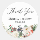 シック素朴ウィンターフローラ結婚ズ・サンキュー ラウンドシール (正面)