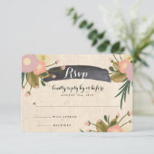 シック素朴ウォーターカラーフローラキャンバスウェディングRSVP 出欠カード (スタンド正面)
