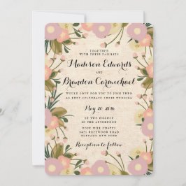 シック素朴ウォーターカラーフローラ結婚キャンバス 招待状
