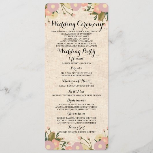 シック素朴ウォーターカラーフローラ結婚式 プログラムカード プログラム (正面)